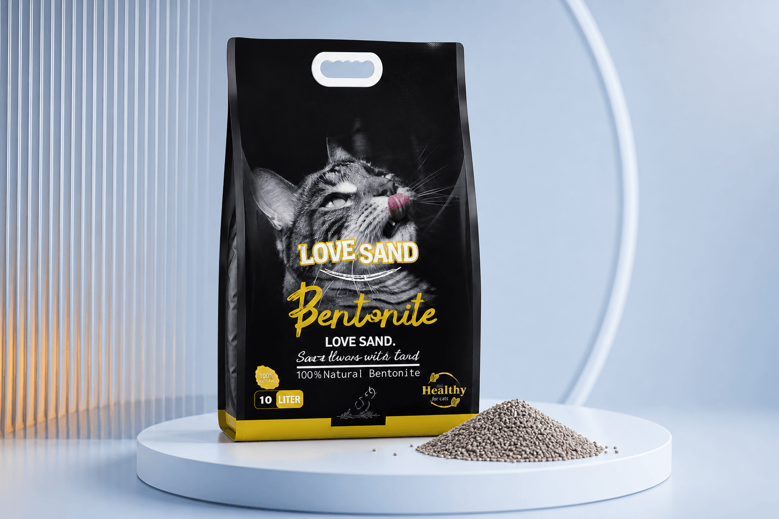 Love Sand bentonite packaging presentation