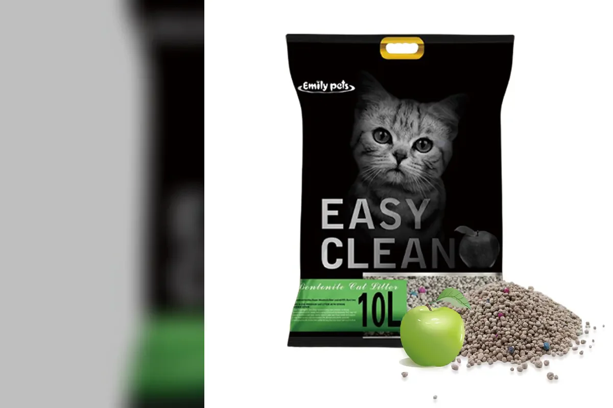 Official Emily pets Easy Clean apple bentonite cat litter package with granules
